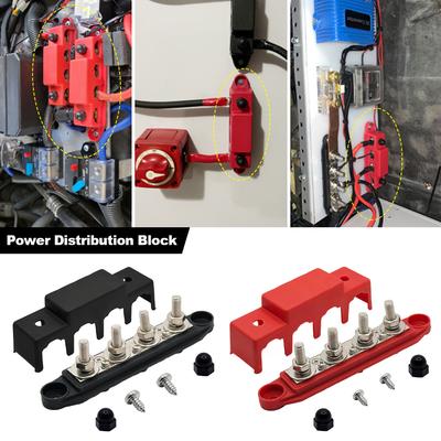DC 12V-48V 250A RV Yat Tekne Bara Terminali Akü Güç Dağıtım Bloğu Kapaklı M8 Vida 4 Otomobil RV Kamyon için