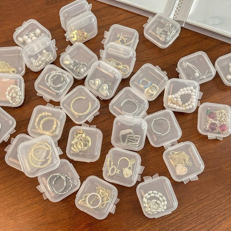 10Pieces Square Mini Clear Plastic Organizer Storage Box Containers with Hinged Lids for Small Items Stud Earring Rings