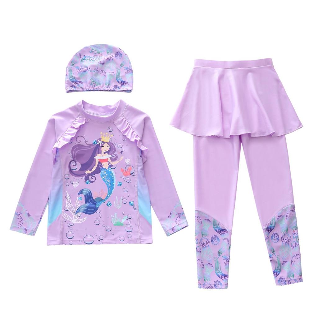 New Girls' Long Sleeve Two-Piece Swimsuit for Toddlers and Kids with CPC Certification