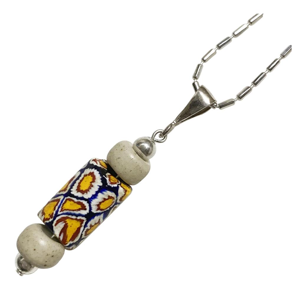 Venetian Lampwork Bead Antique Beads SILVER925 Pendant Necklace Millefiori Venetian Trade Beads Necklace Tapered Chain 50cm Antiquebeads Handmade