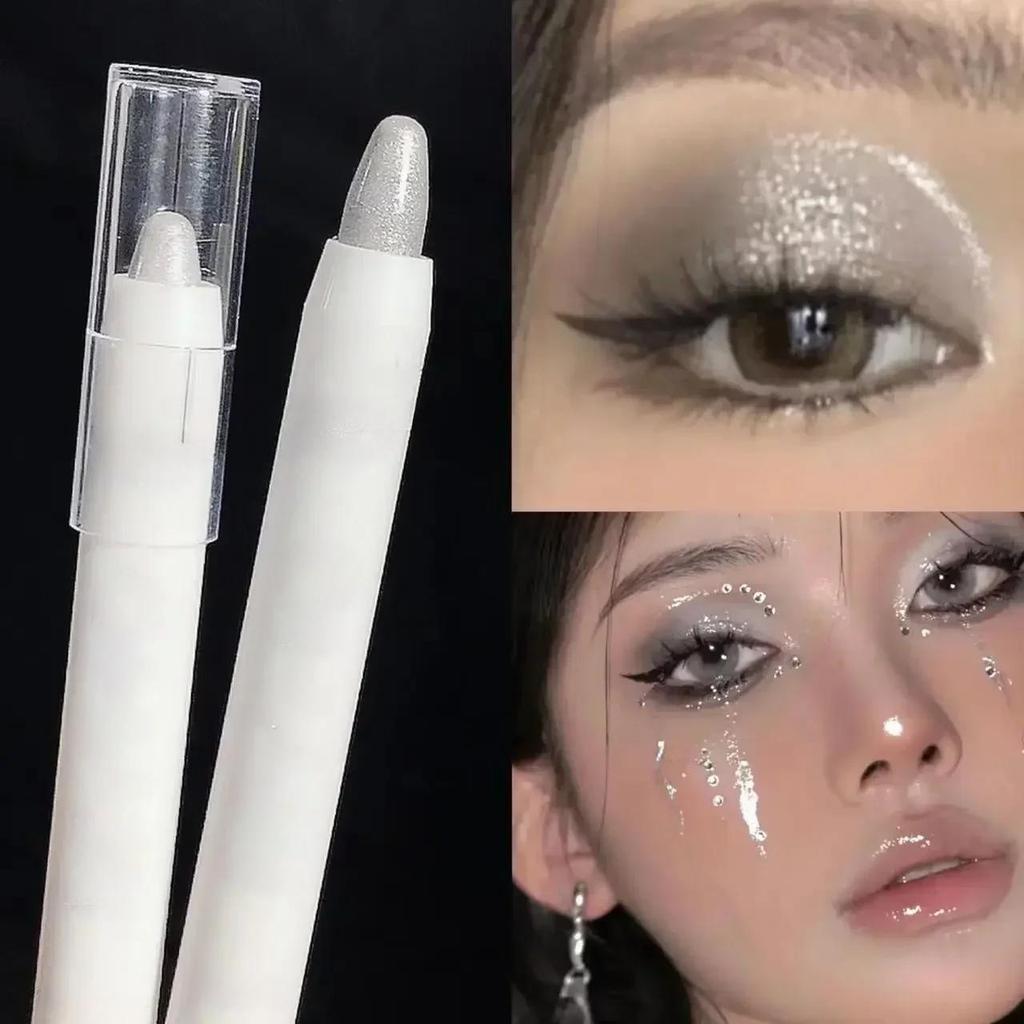 Creion iluminator cu sclipici Creion cu vierme de mătase perlescent, rezistent la apă, de lungă durată, iluminator pentru ochi Stick, alb argintiu, machiaj pentru ochi