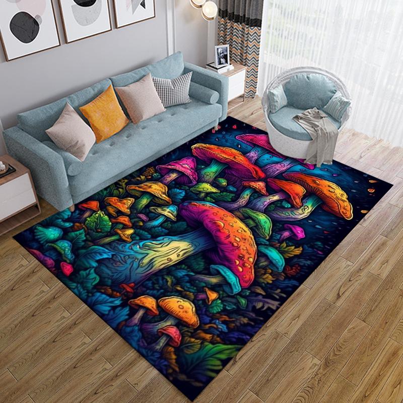 Psychedelic Mushrooms Carpet for Living Room Game Rugs Soft Floor Cartoon Rugs Bathroom Rug Mat Yoga Mat Home Decor Area Rug