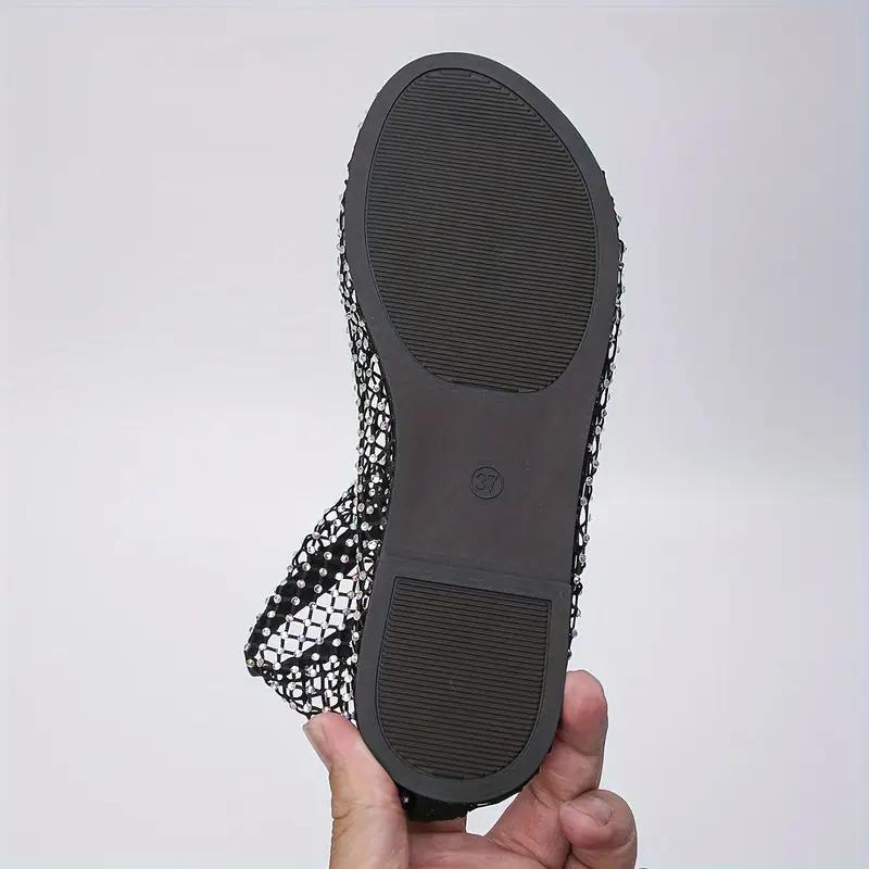 Rhinestone Decor Flat Womens Sandals Fashion Clip Toe Summer Shoes Lightweight Hollow Out Design Sandals