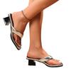 Women's Casual Square Toe Slip On Toe Post Sandals with Chunky Heel Summer Comfortable Lightweight Footwear for Daily Wear