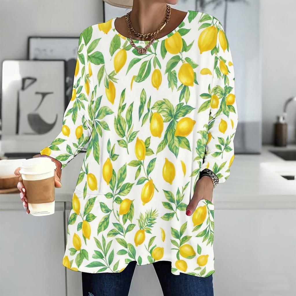 Plus Size Women Crew Neck Long Sleeve Tunic Soft Oversized Tops For Home Life And Casual Walking