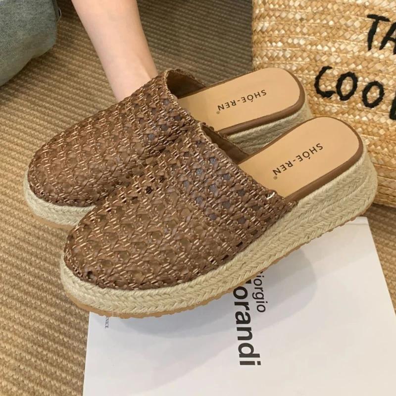 

Fashion Vintage Woven Design Platform Slippers Women Fashion Casual Slide Sandals Summer Comfortable Wedges Beach Sandal Scarpe Da Donna 39 темно-коричневого