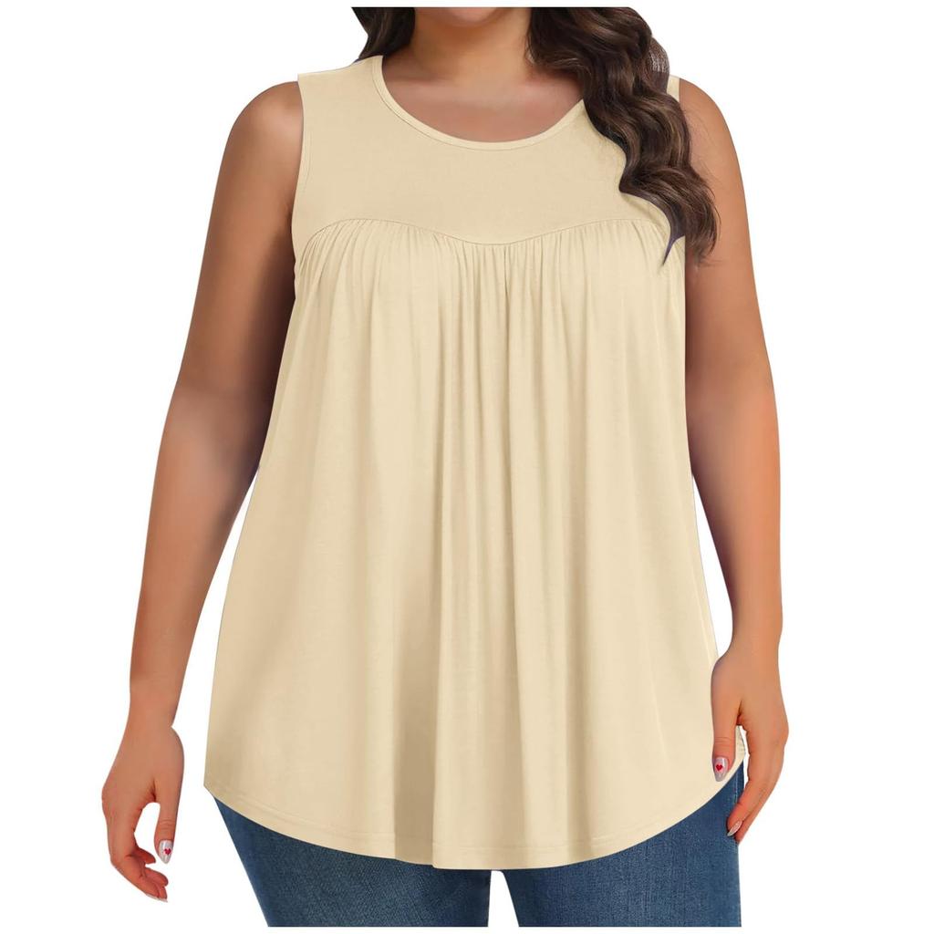 Damenmode Farbe Rundhals Übergröße Ärmellos Lässig T-Shirt Top