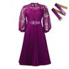 C8595  Women's Solid Color Lace Crochet Pleated Dress