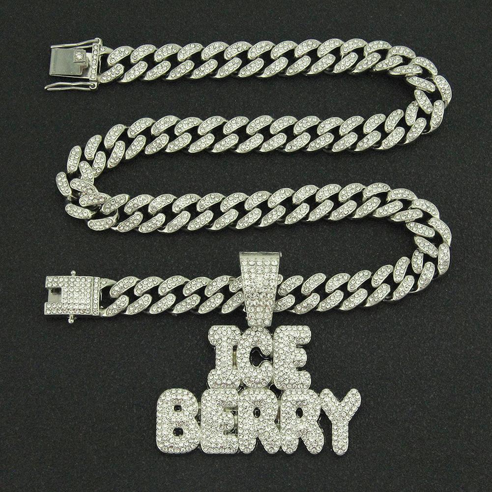 European and American Hiphop Hip-hop Street Dance Splicing Full Diamond Letter Pendant, Wide Cuban Chain Men's Domineering Necklace
