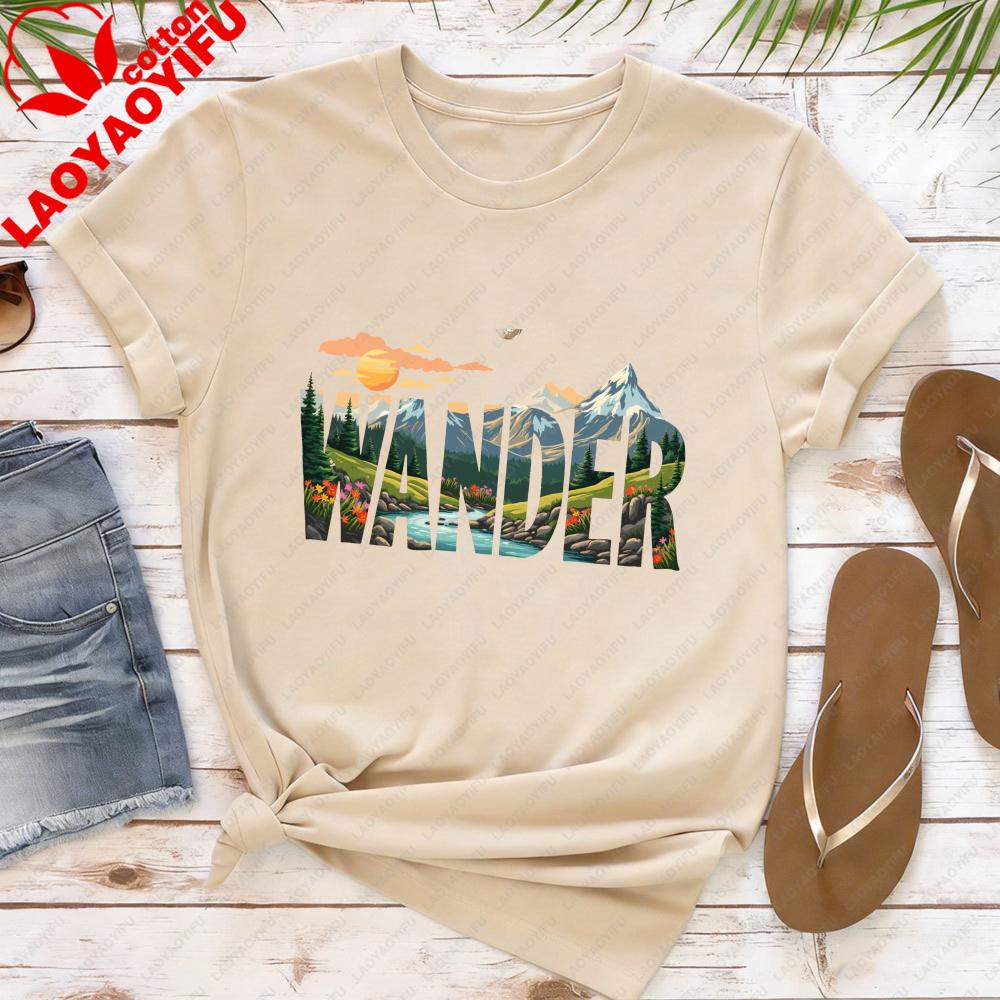 

Женская футболка Wander Nature Landscape Хлопок Приключение на природе Подарок для нее Короткий рукав Повседневная Мода Летние Топы S