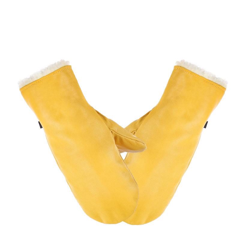 Aozhe Sheepskin Cold-proof Ski Gloves with Floor and Winter Waterproof Fleece Thickened Outdoor Snow Board Gloves