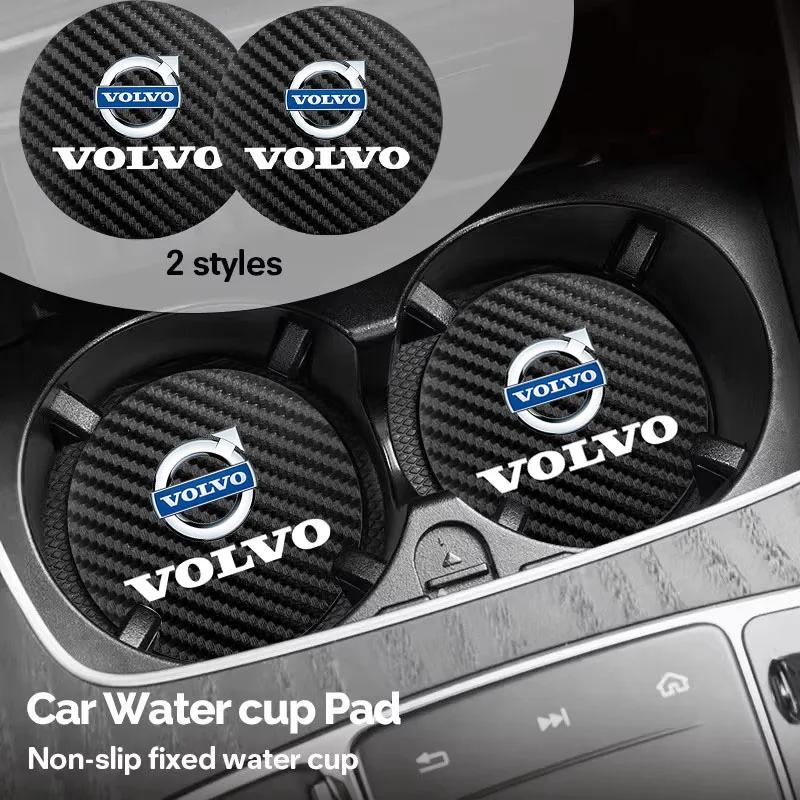2Pcs Car Carbon Leather Water Cup Pad Anti-noise Coaster Mat For Volvo XC90 V90 V60 XC60 V40 S80 S60 S90 C40 XC40 V70 XC70 C30
