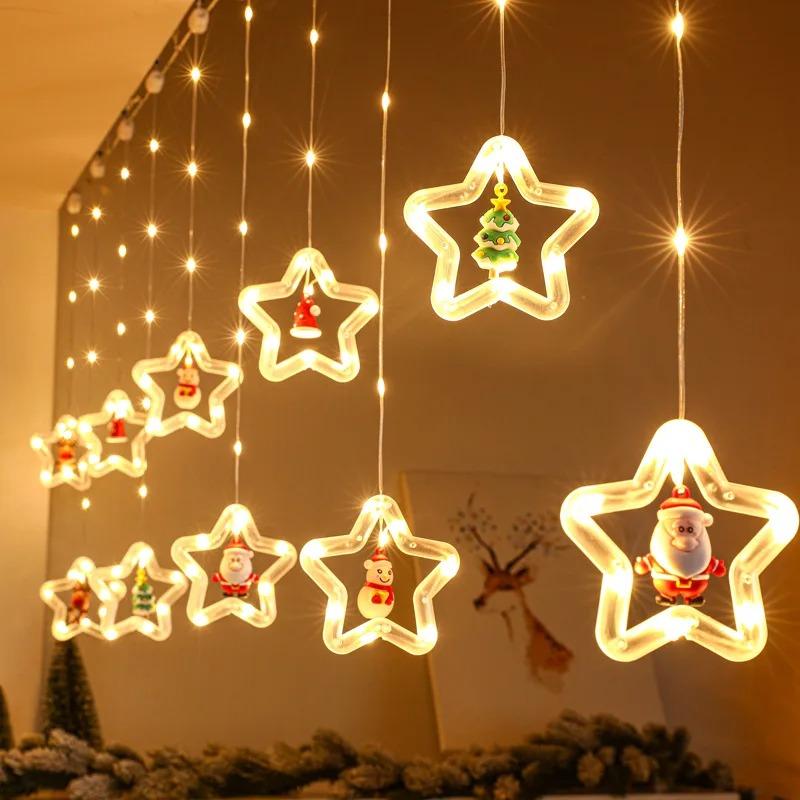 Christmas Ring Curtain Light Leather Thread Creative Pendant LED Light String Holiday Bedroom Atmosphere Christmas Curtain Light