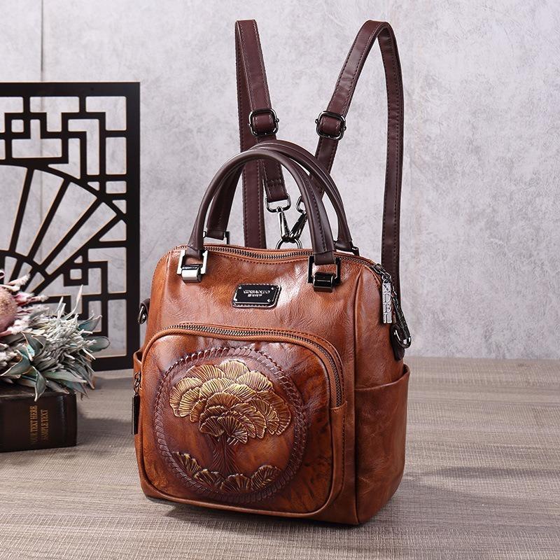 Faux Leather Backpack for Woman Vintage Everyday Backpacks Women Luxury Bags Designers Brown Green Wine Red