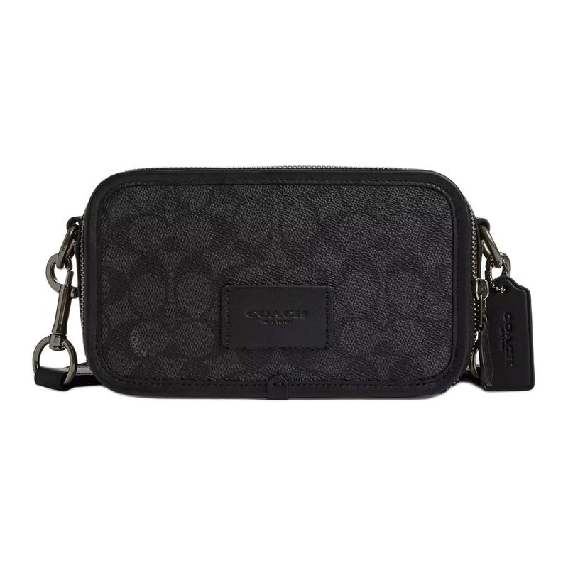 COACH Wyatt 20 Logo Zip Closure Coated Canvas Crossbody Bag Small Men s Charcoal коричневый