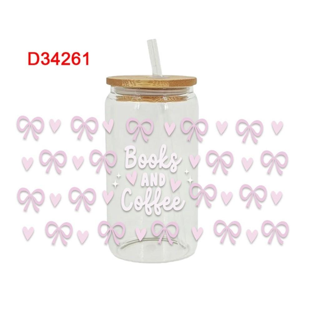 New Waterproof UV DTF Transfer Sticker Clear Smooth Pink Bow Decals DIY Wrap Stickers For 16Oz Glass Cup