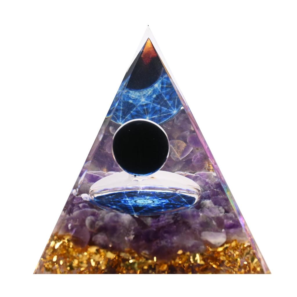 Orgonite Crystal Orgone Pyramid Tree of Life Energy Tower Nature Reiki Healing Chakra Crushed Stone Jewelry Object (Blue X Hexagon)