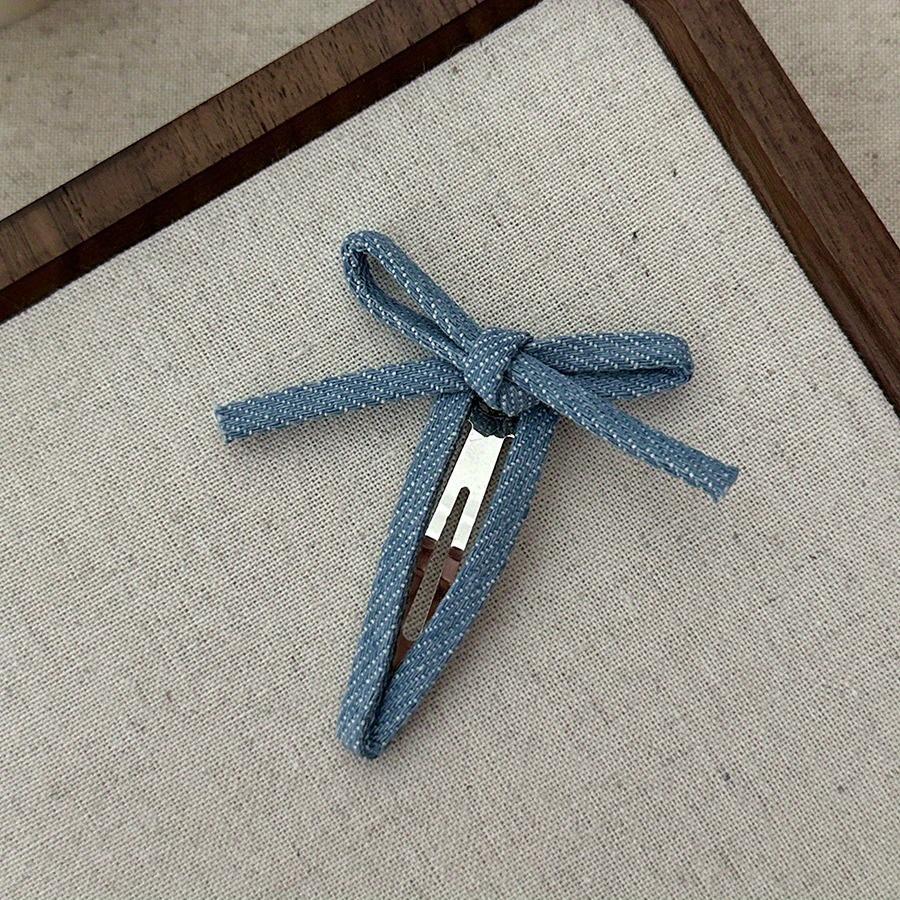 2PCS Women'S New Korean Denim Cute Bow Pop Clip Hair Clip With Sweet Bangs Hair Clip Hair Accessories