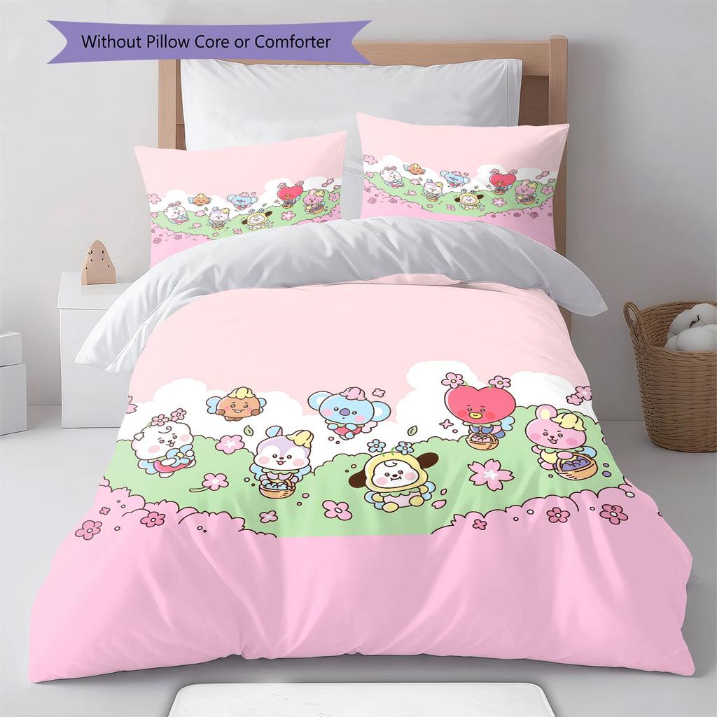 BT21 Pattern Bedding Home Decoration Birthday Gift ( 1 Duvet Cover + 2 Pillowcase, Without Core),fan Merchandise.