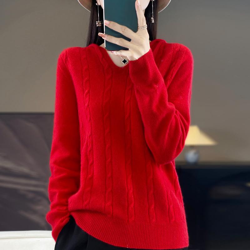 Women Knitted Hoodie 100% Wool Sweater MODERN NEW SAGA Winter Knitted Pullover Sweatshirt Soft Warm Wool Sweaters Jumper Knit Top