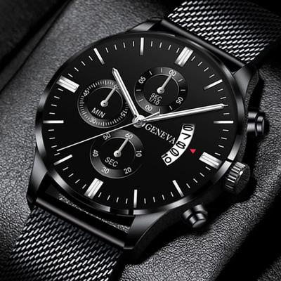 Men's Fashion Business Calendar Watches Men Luxury Blue Stainless Steel Mesh Belt Analog Quartz Watch Relogio Masculino