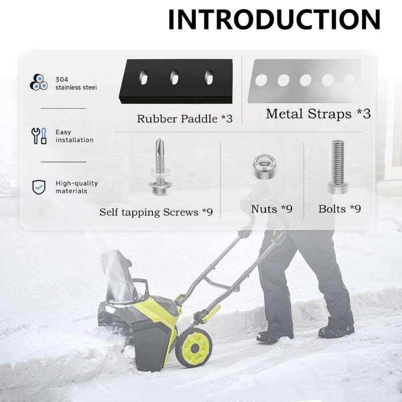 Snow Blower Accessory with Rubber Paddles and Metal Straps to Minimize Impeller Clearance for Improving Throwing Power