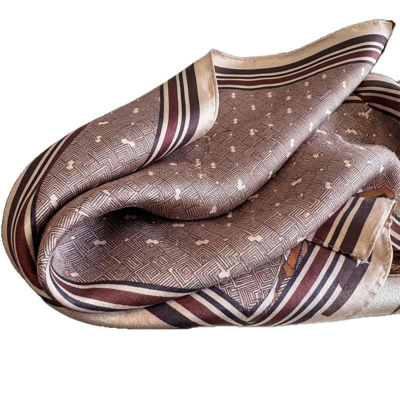 British style spring autumn winter men's and women's silk small square scarf plaid brown small silk scarf mulberry silk scarf