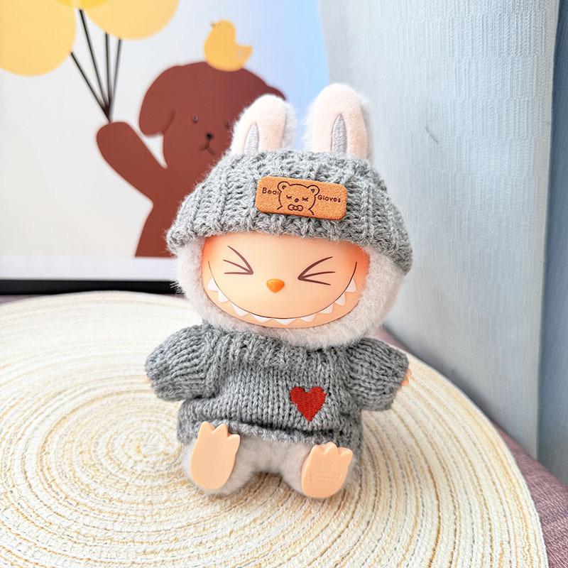 1/4pc Cute 17cm Bunny Doll Accessories with Knitted Clothes Rabbit Ears Hat Heart Sweater for Toy Collectors Labubu Clothes