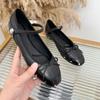 Cowhide Version~ Xiaoxiangfeng Word with Bow Mary Jane Shoes Women's Inner Button Nails Leather Low Heel Black Single Shoes