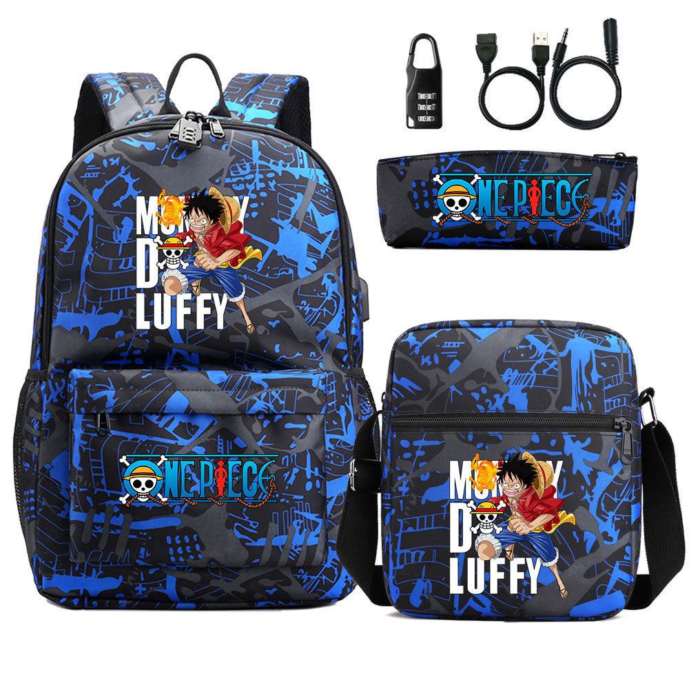 Large Capacity Schoolbag with Shoulder Strap; Student Three-piece Pencil Case Set