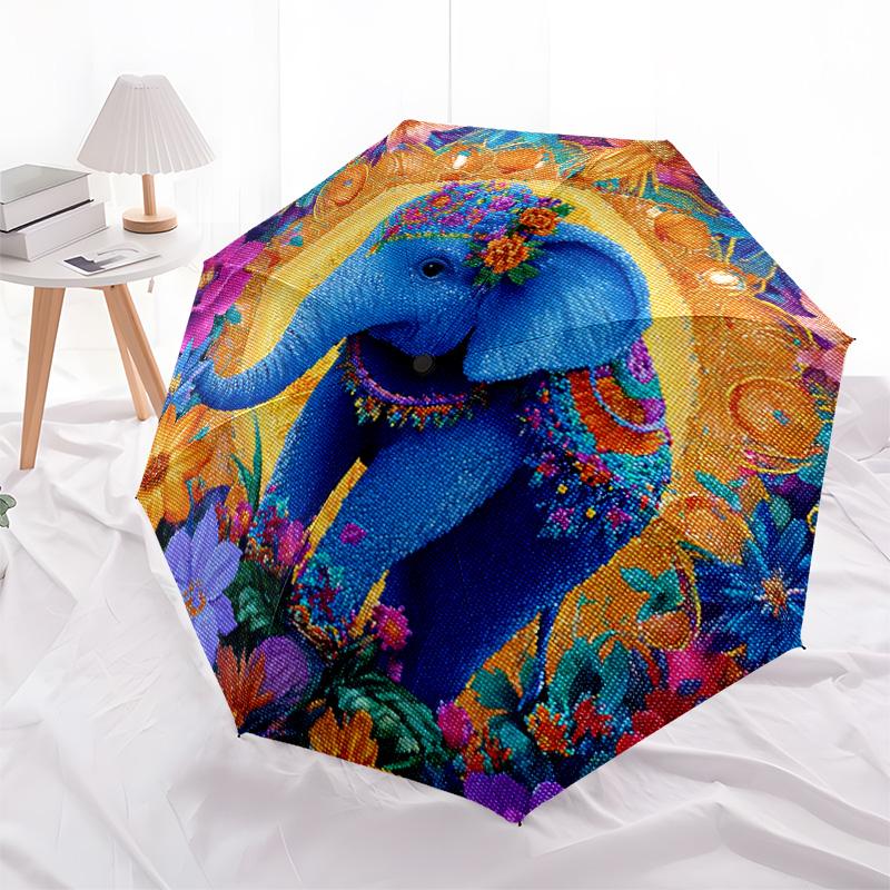 1 PC Automatic Folding Umbrella - Elephant Pattern, Portable & Foldable Design with 8 Ribs, Christmas Birthday Gifts