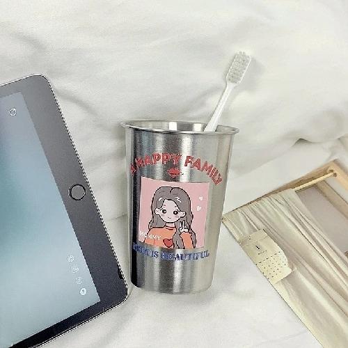 Question Mark Boys and Girls Thickened Anti-fall Stainless Steel Couple Toothbrush Cup Simple Mouthwash Cup Creative Wash Cup