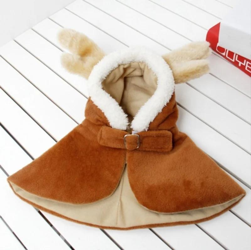 

Pet Happy New Year Clothes Cat Autumn Winter Hooded Suit Dragon Horn Velvet Cloth Halloween Dog Costume Christmas Cat коричневый