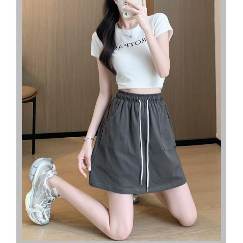 Pure Cotton Lazy Wind Gray Sports Shorts Women's Summer Thin High Waist Thin Versatile Culottes A-shaped Trousers Skirt
