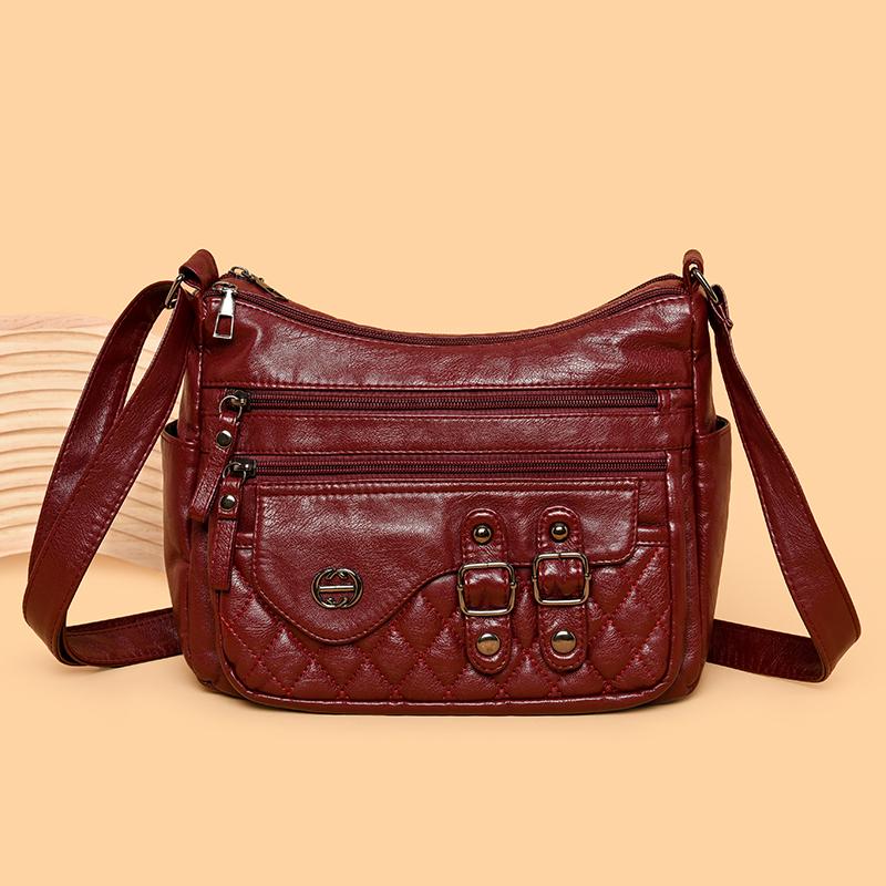 Soft Leather Multi-Layer Shoulder Bag Women's Multi-Pocket Crossbody Bag Mother's Bag