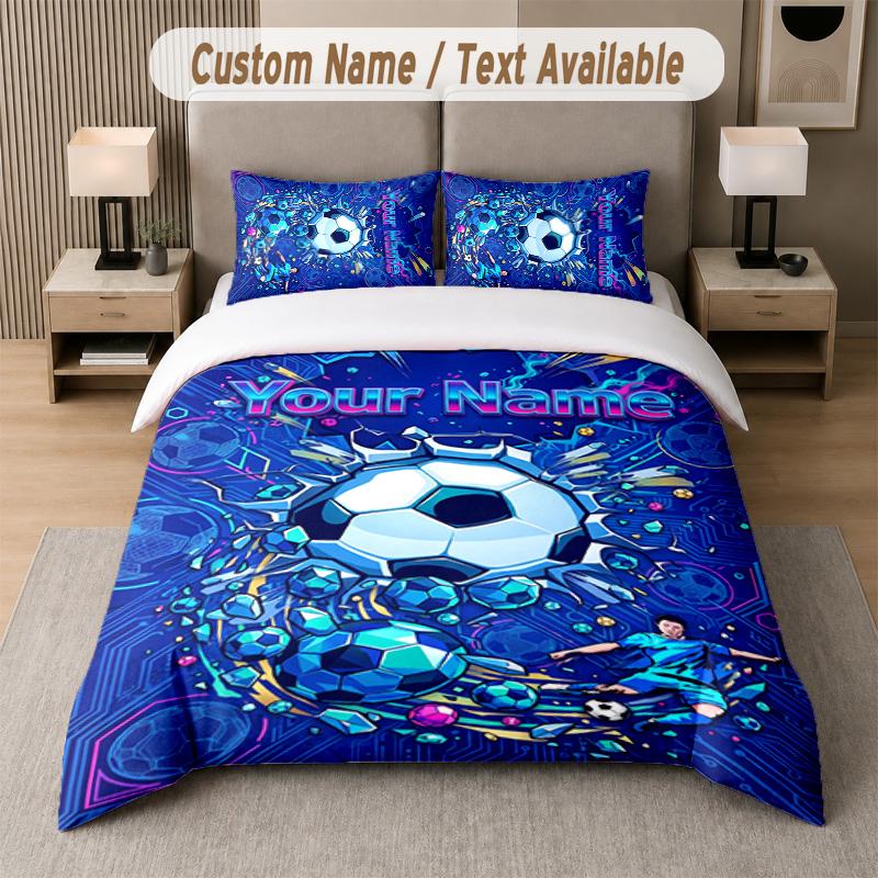 Soccer Theme Custom Text Or Name 3Pcs Bedding Set 1 Flat Sheet & 2 Pillowcases Personalized Home Bedding