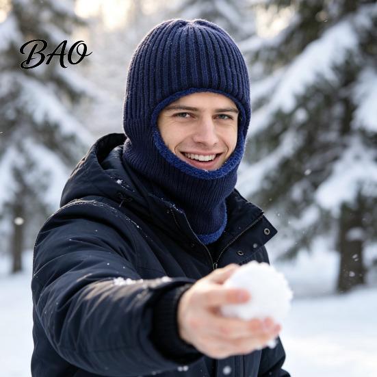 Men Winter Hat Knit Hooded Scarf Hat, Warm Balaclava Hood for Cold Thermal Weather, Windproof Neck Warmer Skull Cap Outdoor Cycling Accessories