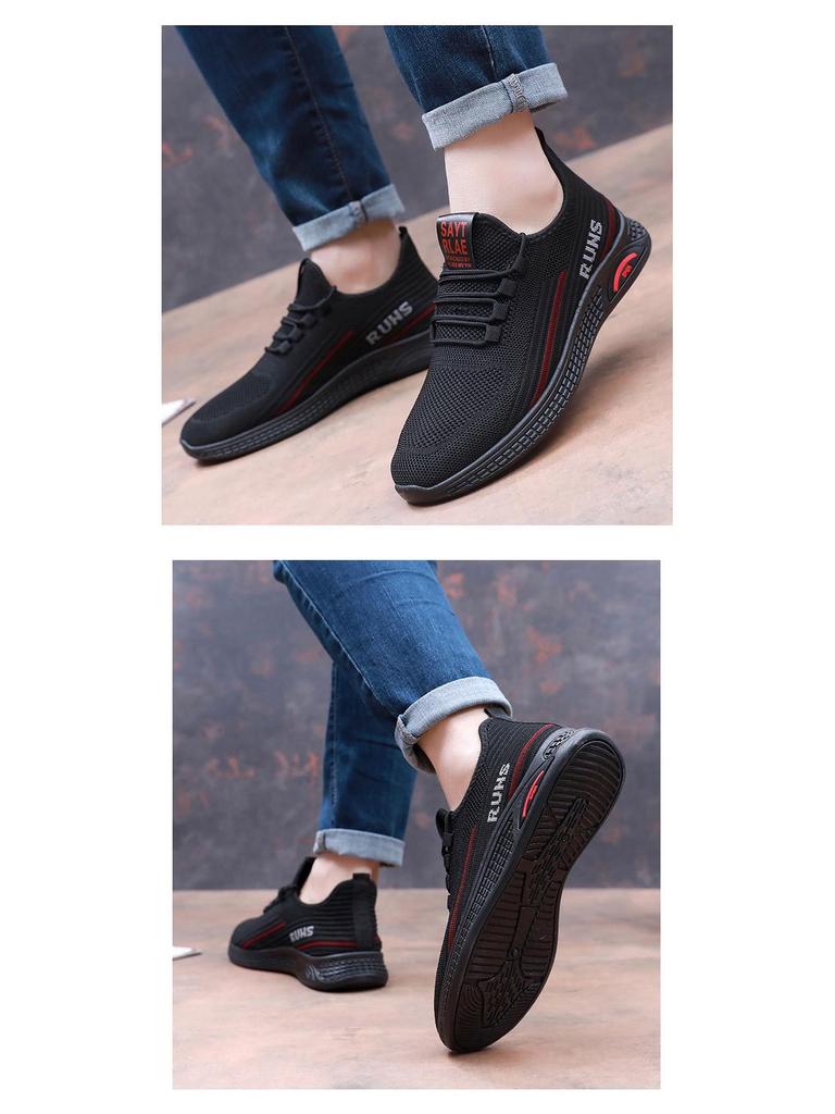 Men's Breathable Fly-knit Flat Shoes - Non-slip, Casual Sneakers for Spring & Autumn, Ideal for Middle-aged & Elderly
