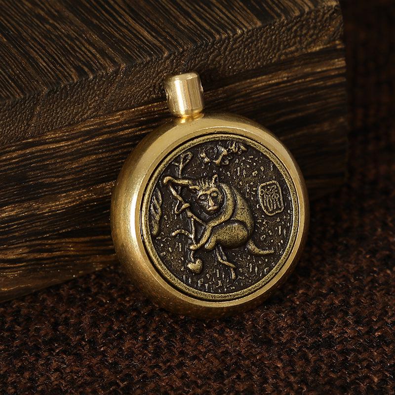 Brass Zodiac Fortune Keychain with Rotating Pendant and Handle