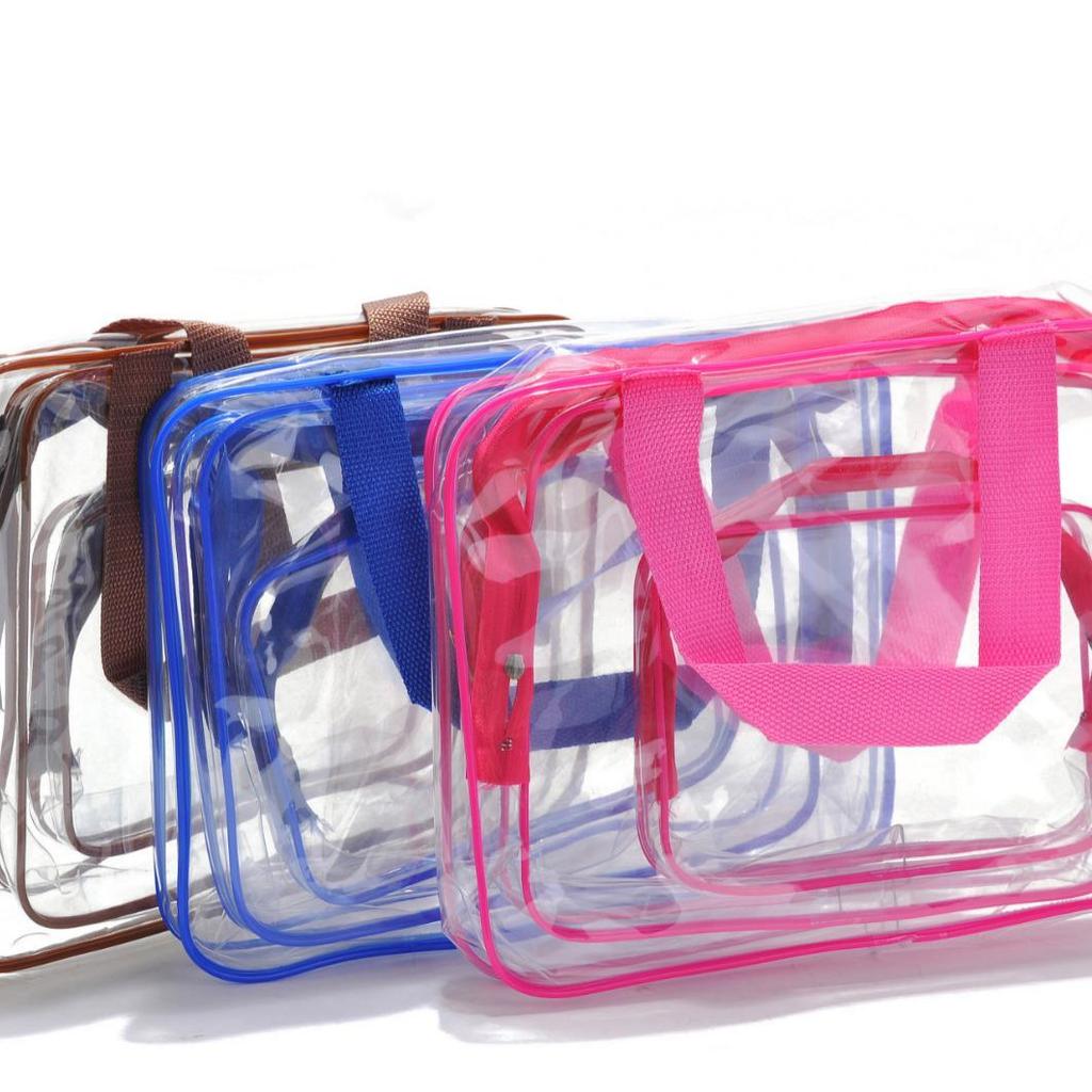 Clear PVC Toiletry and Makeup Bag Set (3-Pack) - Waterproof Storage for Beach Toys (Large)