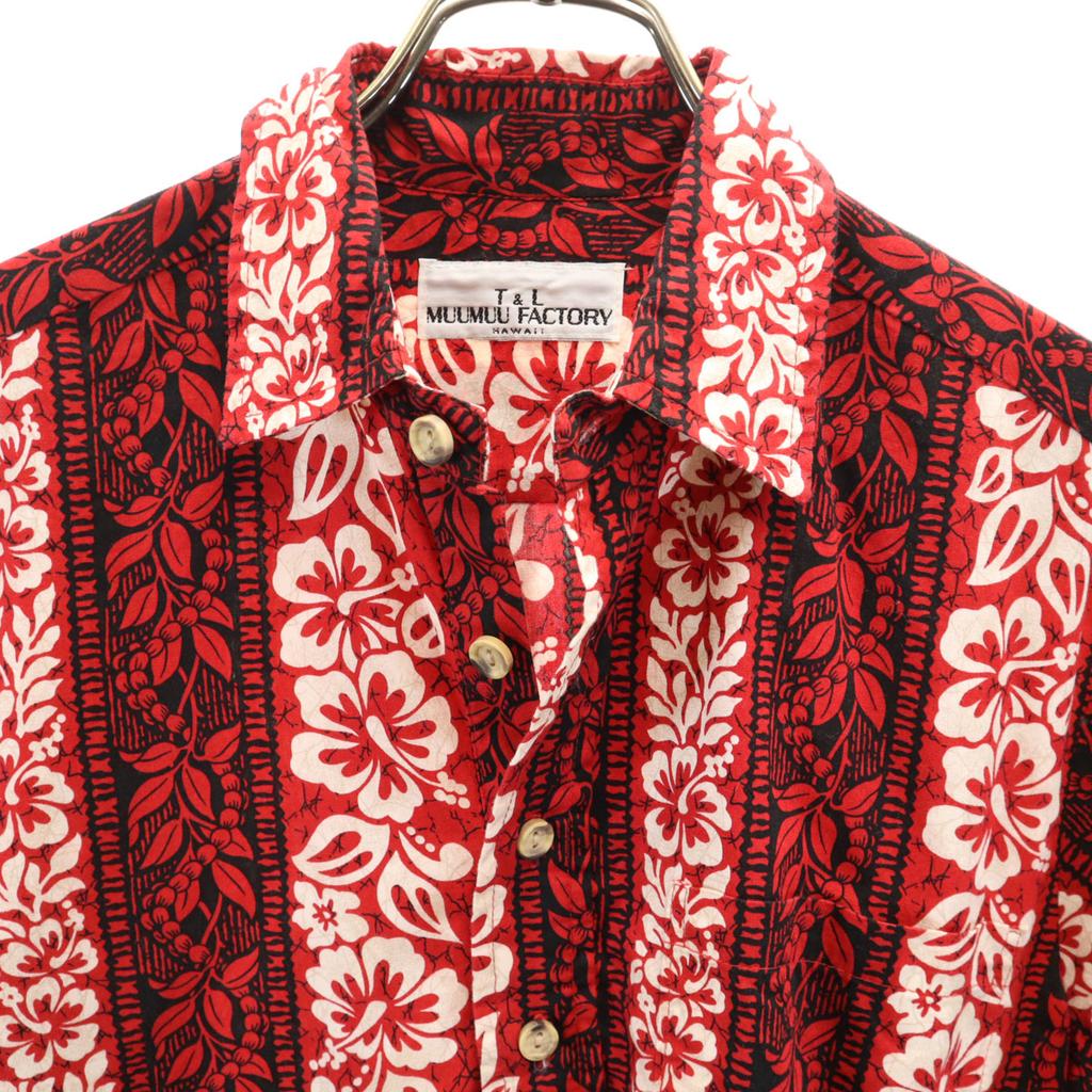 T&L Muumuu Factory 80s 90s Old hibiscus pattern Short sleeve Aloha shirt Men's Used