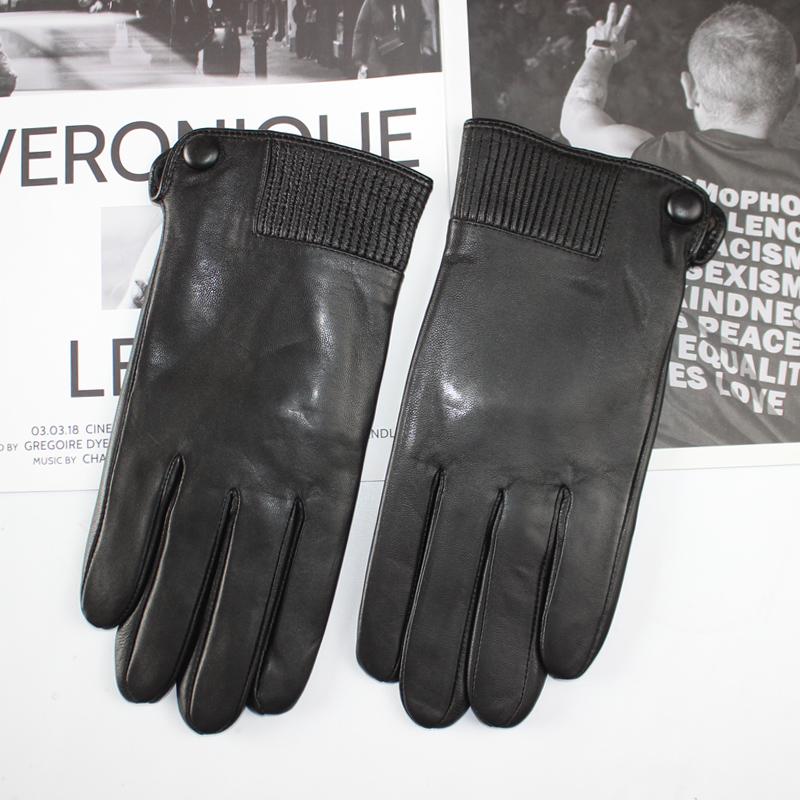 Men's Sheepskin Touch Screen Gloves Fashion Button Style Windproof Warm Velvet Driving Gloves Winter