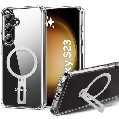 Protective Case - BOOLING - for Samsung Galaxy S23 - Shockproof Silicone - Magnetic Stand - Transparent
