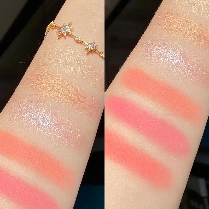 Wasserdichte Lidschatten-Palette mit sechs Highlighter-Rouge und Lidschatten, multifunktional, Konturierungstablett, perlmatt, Glitzer-Lidschatten, dauerhafte Einstellung für Damen