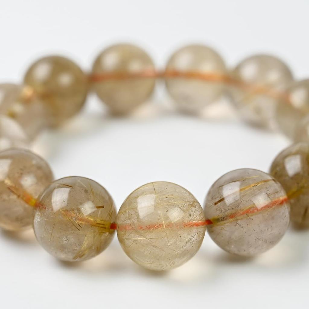 Jewelry Town Shosenkyo Rutilated Quartz 17mm 16cm Inner Power Stone for Good and Work [Eigado] Bracelet, Beads, Diameter, Fortune, Money,