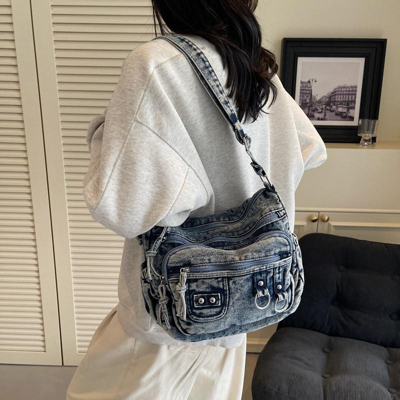 Vintage Multi-Pocket Denim Women's Bag Hand Shoulder Crossbody Bag