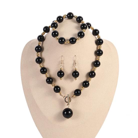 1Set Women Jewelry Set Faux Pearl Earrings Necklace Bracelet Contrast Color Rhinestone Decor Polished Prom Party Wedding Party Bride Jewelry