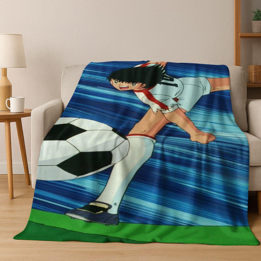 3D Cartoon Captain Ozora Tsubasa Football Anime Flannel Blanket,Warm and Cozy Soft Throw Blanket for Home Bedroom Bed Sofa Cover