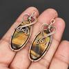 Handmade Wire Wrapped Copper Earrings with Tiger Eye Gemstone Vintage Boho Style Dangle Earrings for Women