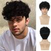 Afro Mens Short Curly Wig Cap Machine-Made Synthetic Hair Heat Resistant Any Face Skin Tone